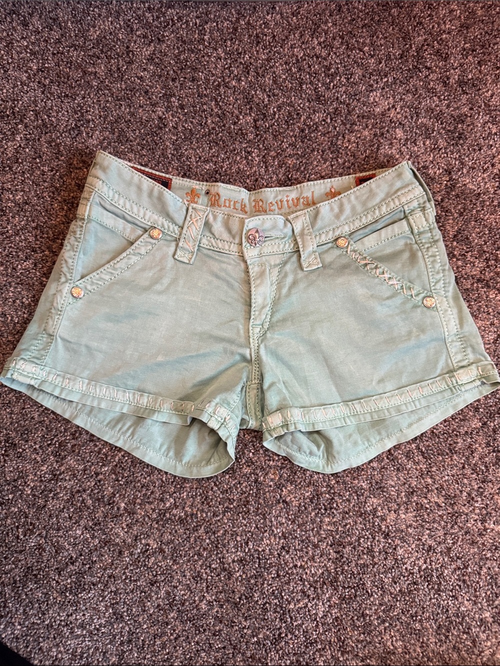 Rock Revival size 25 Mint Green Distressed Denim Shorts